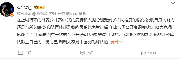 退出法国公, 故和队医体, 羽毛球青年